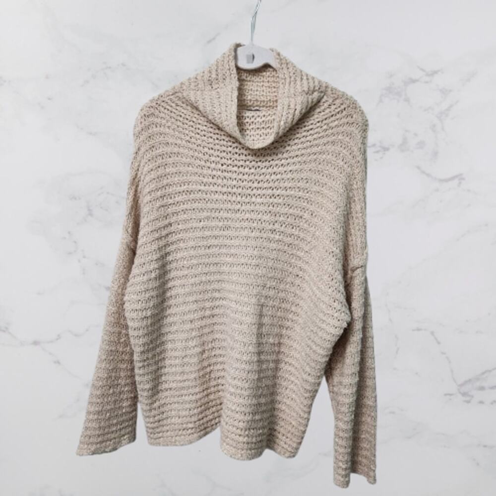 Aerie Mock Neck Knit Sweater Creamy Tan Women's Small